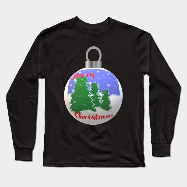 Christmas Tree Ornament with Merry Christmas Greeting, Evergreen Trees and Snowflakes Long Sleeve T-Shirt by Art By LM Designs 